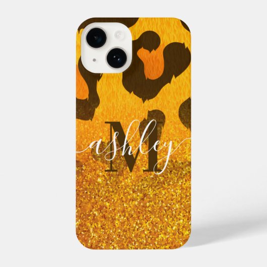 Gouden Glitter Luipaard Print iPhone Hoesje (Achterkant)