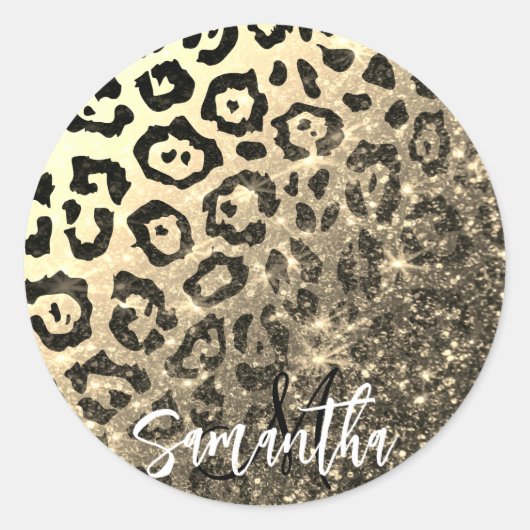 Gouden Glitter Luipaard Print Ronde Sticker (Voorkant)