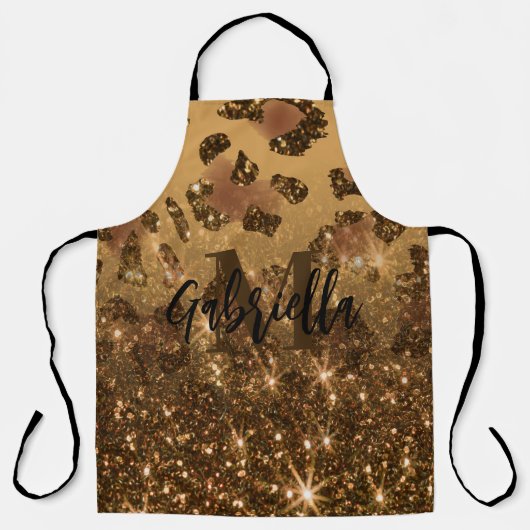 Gouden Glitter Luipaard Print Schort (Voorkant)