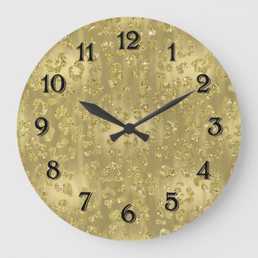 Gouden Glitter Luipaardprint Grote Klok (Voorkant)