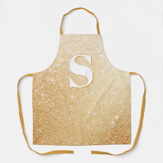 Gouden Glitter Luxe gepersonaliseerde Monogram Sch Schort (Voorkant)