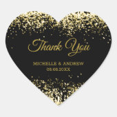 Gouden Glitter Luxe Zwart Bruiloft Hart Sticker (Voorkant)