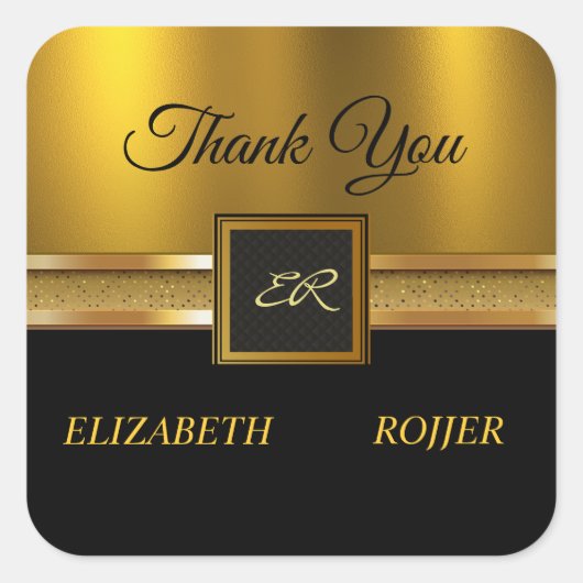 Gouden Glitter Luxe Zwart Bruiloft Vierkante Sticker (Voorkant)