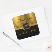 Gouden Glitter Luxe Zwart Bruiloft Vierkante Sticker (Envelop)