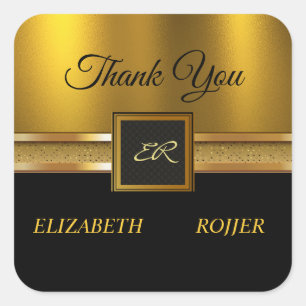 Gouden Glitter Luxe Zwart Bruiloft Vierkante Sticker