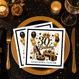 Gouden Glitter Luxe Zwart En Goud 30e Verjaardag S Servet