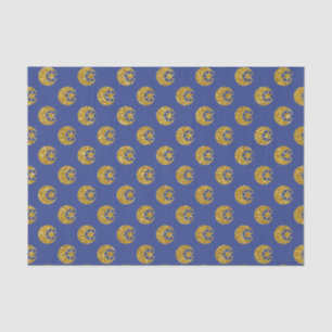 Gouden glitter maan en sterren op blauw tissuepapier