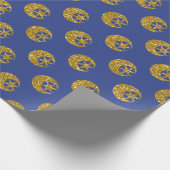 Gouden Glitter Maan en Sterren Patroon op Blauw Cadeaupapier (Hoek)