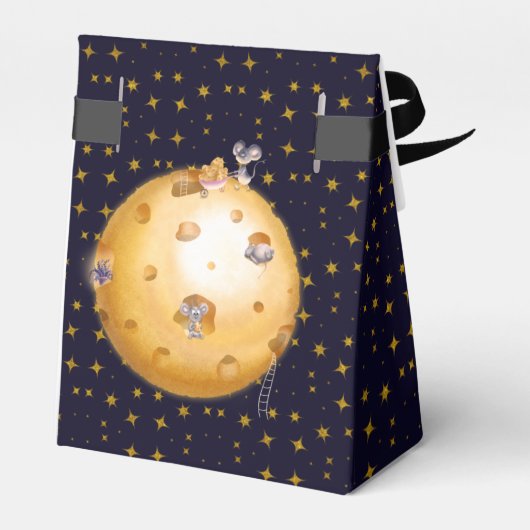 Gouden glitter, maan gemaakt van kaas, baby shower bedankdoosjes (Achterkant)