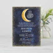 Gouden Glitter Maan Waterverf Ruimte Islamitische Kaart (Staand voorkant)