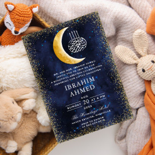 Gouden Glitter Maan Waterverf Ruimte Islamitische  Kaart