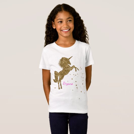 Gouden Glitter Magische Eenhoorn & Sterren Geperso T-shirt (Voorkant volledig)
