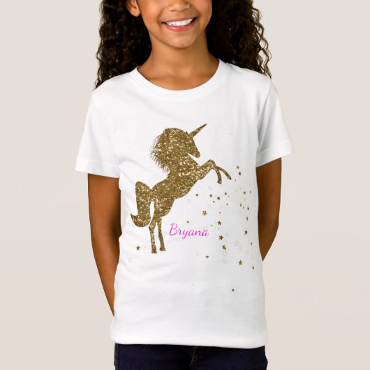 Gouden Glitter Magische Eenhoorn & Sterren Geperso T-shirt (Voorkant)
