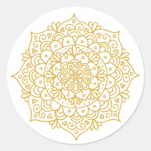 Gouden Glitter Mandala Bloem Ronde Sticker (Voorkant)