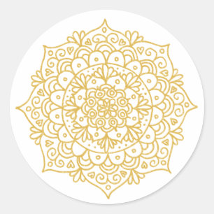Gouden Glitter Mandala Bloem Ronde Sticker