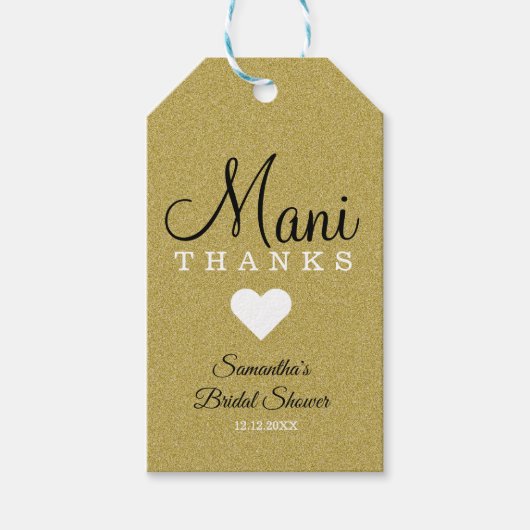 Gouden Glitter Mani Bedankt Vrijgezellenfeest Cadeaulabel (Voorkant)