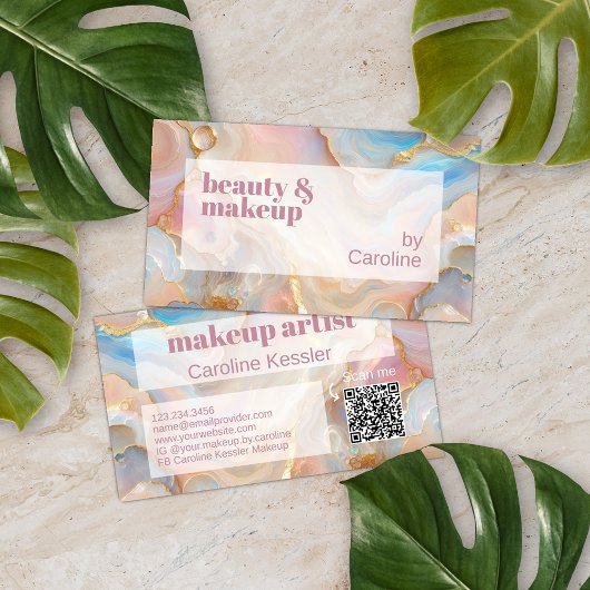 Gouden Glitter Marble Art Patroon Scannable QR Cod Visitekaartje