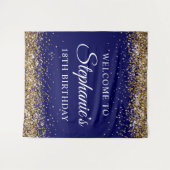 Gouden Glitter Marine Blauw 18e Verjaardagsfeestje Wandkleed (Voorkant (horizontaal))