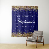 Gouden Glitter Marine Blauw 18e Verjaardagsfeestje Wandkleed (In situ)