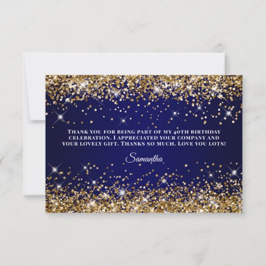 Gouden Glitter Marine Blauw 40e Verjaardag Bedankkaart (Achterkant)