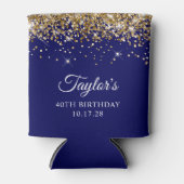 Gouden Glitter Marine Blauw 40e Verjaardag Blikjeskoeler (Voorkant)