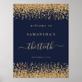 Gouden Glitter Marine Blauw Script Welkom 30e Part Poster (Voorkant)