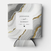 Gouden Glitter Marmer Agate Monogram Huwelijksontw Blikjeskoeler (Voorkant)