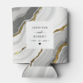 Gouden Glitter Marmer Agate Monogram Huwelijksontw Blikjeskoeler (Achterkant)