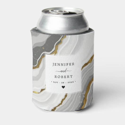 Gouden Glitter Marmer Agate Monogram Huwelijksontw Blikjeskoeler (Blikje Achterkant)