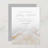 Gouden Glitter Marmer & Modern Script Huwelijksuit Uitnodiging Briefkaart (Voorkant / Achterkant)