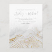 Gouden Glitter Marmer & Modern Script Huwelijksuit Uitnodiging Briefkaart (Voorkant)