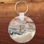 Gouden Glitter Marmer Steen Monogram Sleutelhanger (Voorkant)