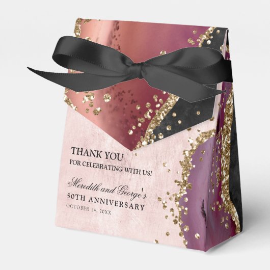 Gouden Glitter Marmeren Agaat 50ste Jubileum Bedankdoosjes (Voorkant Zijde)