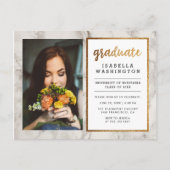 Gouden Glitter & Marmeren Foto Afstudeerfeest Uitnodiging Briefkaart (Voorkant)