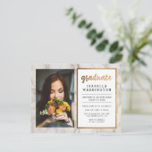 Gouden Glitter & Marmeren Foto Afstudeerfeest Uitnodiging Briefkaart (Staand voorkant)