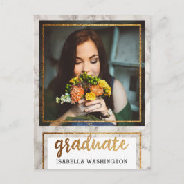 Gouden Glitter & Marmeren Foto Afstudeerfeest Uitnodiging Briefkaart