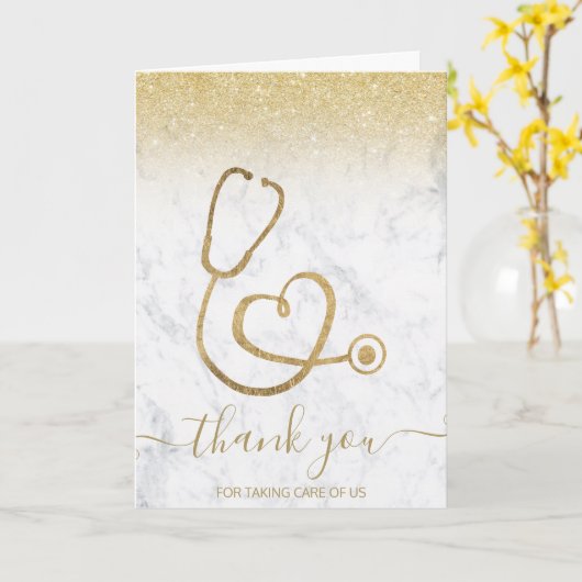 Gouden glitter marmeren stethoscoop verpleegkundig kaart (Gele Bloem)
