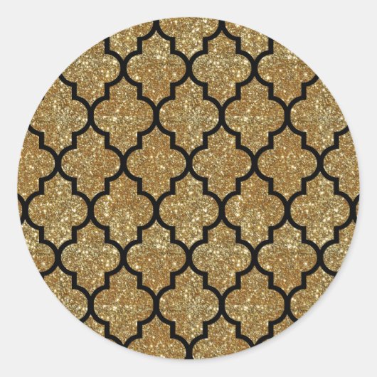 Gouden Glitter Marokkaanse Quatrefoil Patroon Ronde Sticker (Voorkant)