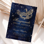 gouden glitter masquerade mask navy blue Sweet 16 Kaart<br><div class="desc">Een moderne,  chic en glamoureus zoete zestien met een handgetekend goudglitter masquerade masker met gouden glitterdiamantsparken op een donkerblauw-zeeachtergrond.</div>