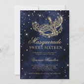 gouden glitter masquerade mask navy blue Sweet 16 Kaart (Voorkant)