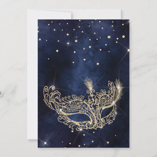gouden glitter masquerade mask navy blue Sweet 16 Kaart (Achterkant)