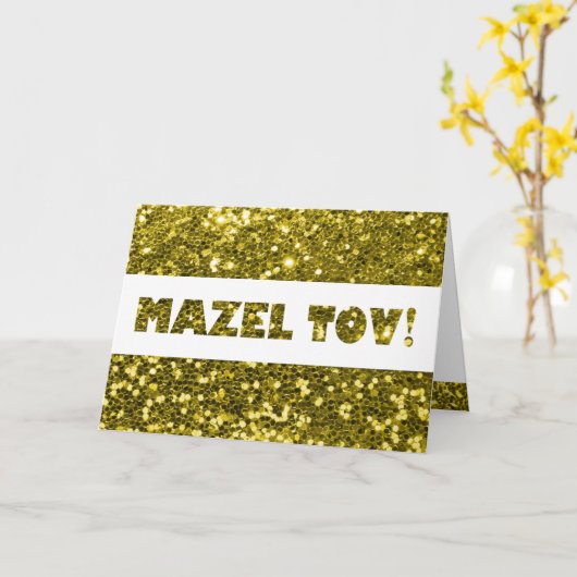Gouden Glitter Mazel Tov Felicitaties Kaart (Gele Bloem)