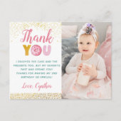 Gouden Glitter Meisje Donut Verjaardag Foto Bedank Briefkaart (Voorkant)