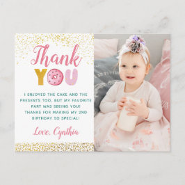 Gouden Glitter Meisje Donut Verjaardag Foto Bedank Briefkaart