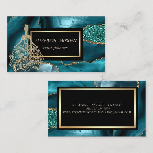 Gouden Glitter Meisje Emerald Groen Visitekaartje (Voorkant / Achterkant)