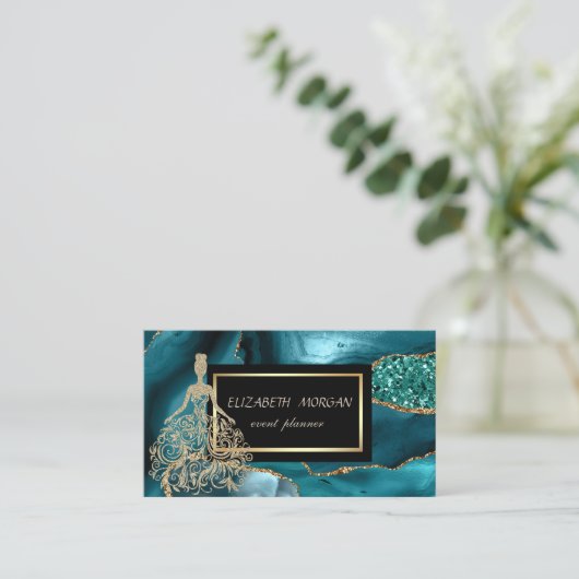 Gouden Glitter Meisje Emerald Groen Visitekaartje (Staand voorkant)