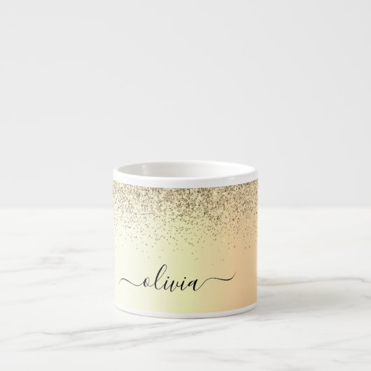 Gouden Glitter Meisjesachtige Luxe Moderne Monogra Espresso Kop (Voorkant)
