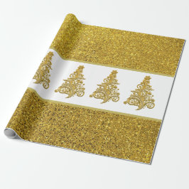 Gouden Glitter met Filigraan Kerstboom Cadeaupapier