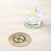 Gouden Glitter Met Monogram Ronde Kartonnen Onderzetter (Insitu)