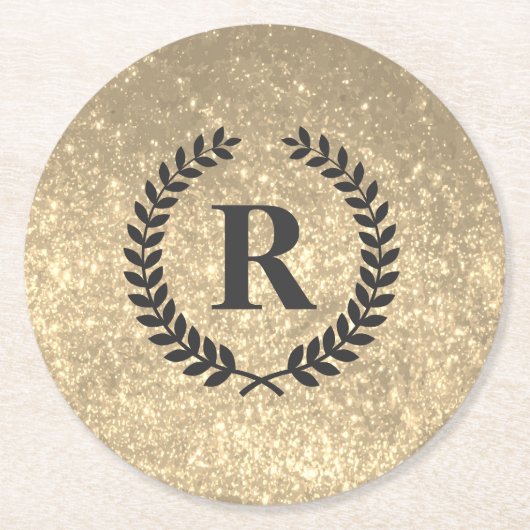 Gouden Glitter Met Monogram Ronde Kartonnen Onderzetter (Voorkant)